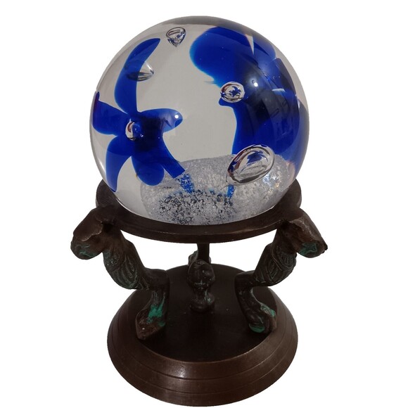 Signed Paperweight A. Jablonski (Etched Initials) With Brass Display Holder - Picture 3 of 7